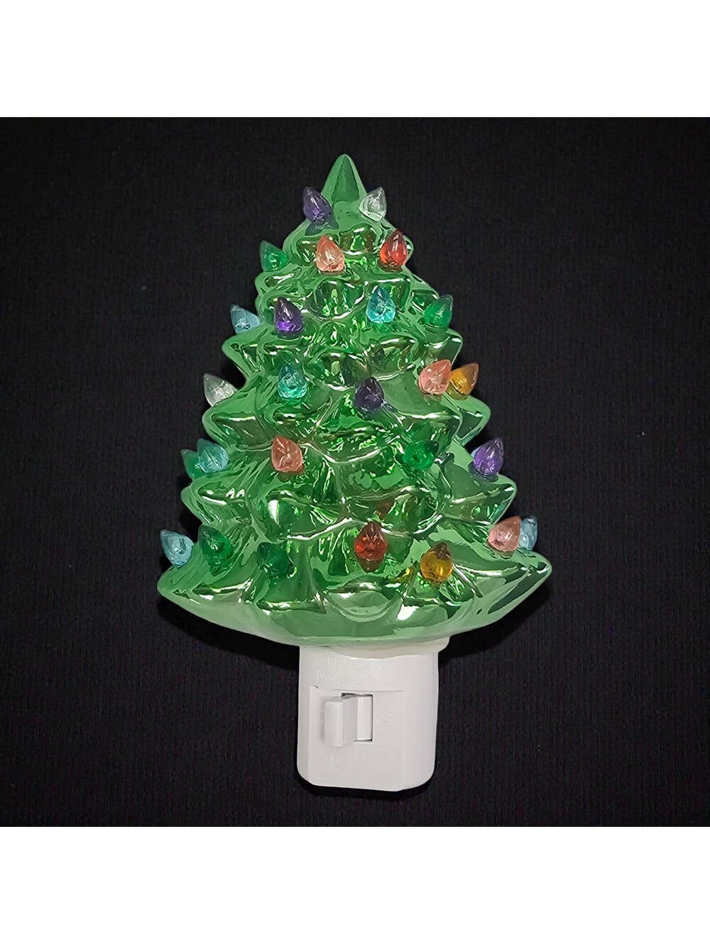 Metallic Green Tree Christmas Night Light Electric New Retro Holiday Multicolor